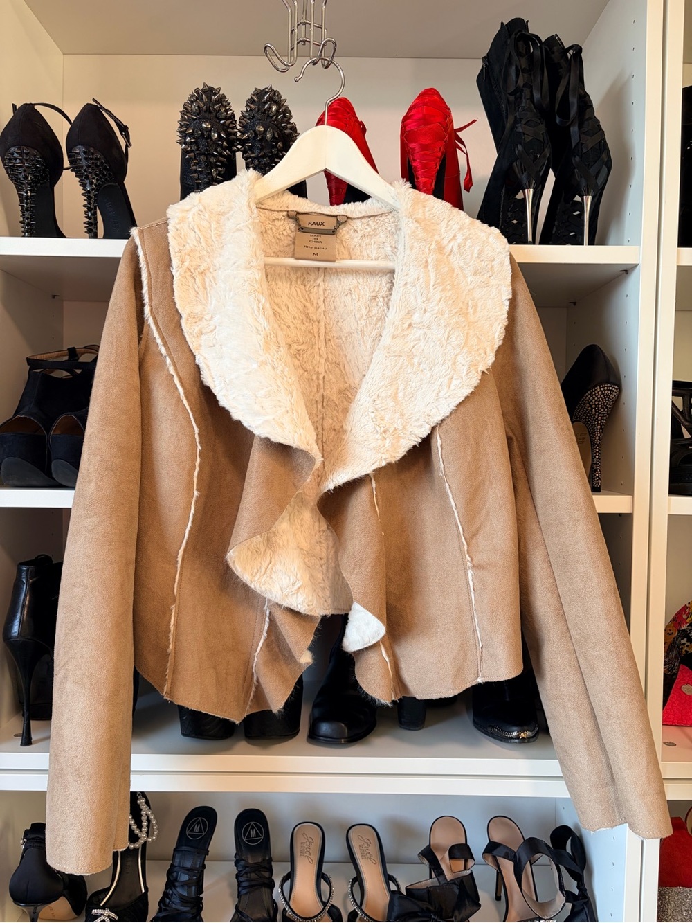 Jou Jou Tan Faux-Suede Teddy Jacket with Cream Sherpa Collar